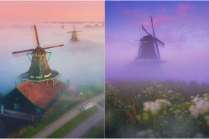 10 Potret kincir angin Belanda saat kabut, hasilnya bak negeri dongeng