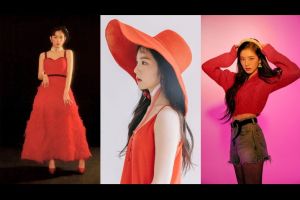 8 Gaya Irene Red Velvet mix and match outfit merah, menawan
