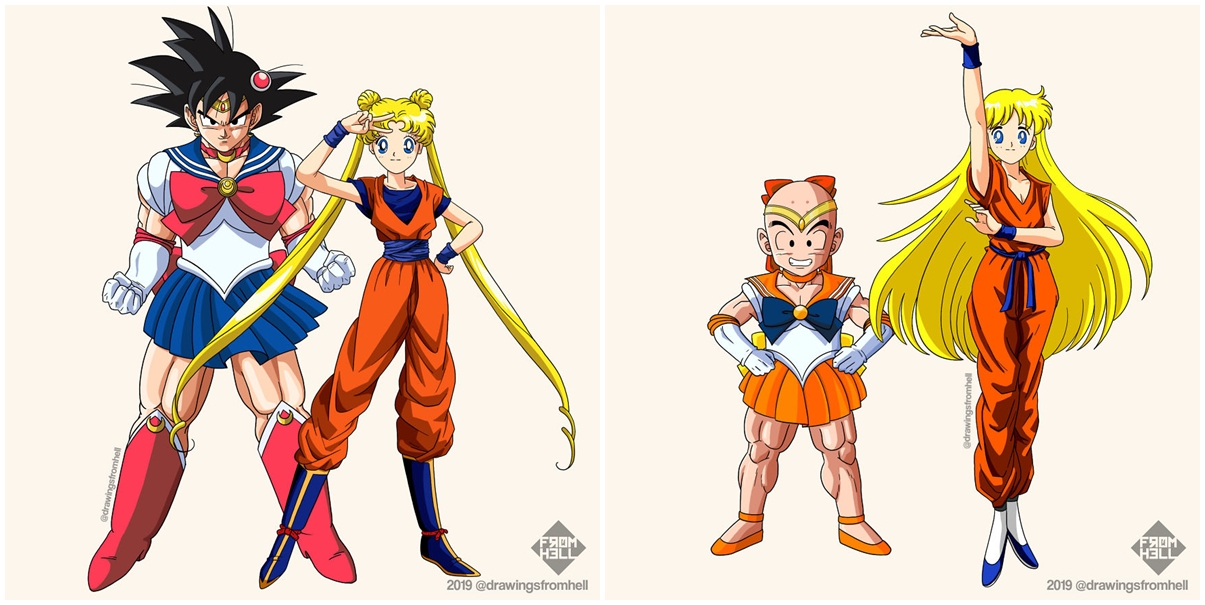 Gini jadinya jika tokoh Dragon Ball Z & Sailor Moon bertukar kostum