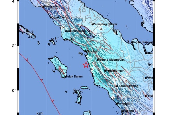 Gempa bumi kekuatan 5,8 SR mengguncang Kota Padang Sidempuan