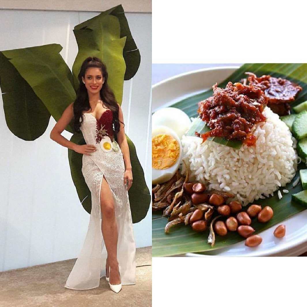 National costume Malaysia untuk Miss Universe 2017 mengambil tema nasi lemak. (Sumber: Instagram/samanthakayty)