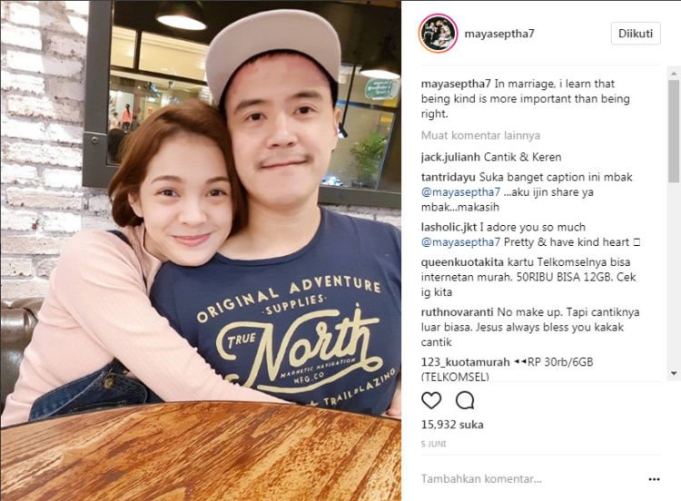 3 Caption inspiratif Maya Septha di Instagram ini layak direnungkan