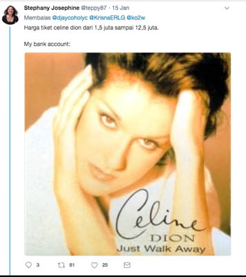 5 Meme kocak warganet tanggapi harga tiket konser Celine Dion