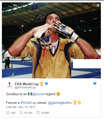 Ucapan perpisahan dari FIFA untuk Buffon, Instagram/@FIFAworldcup