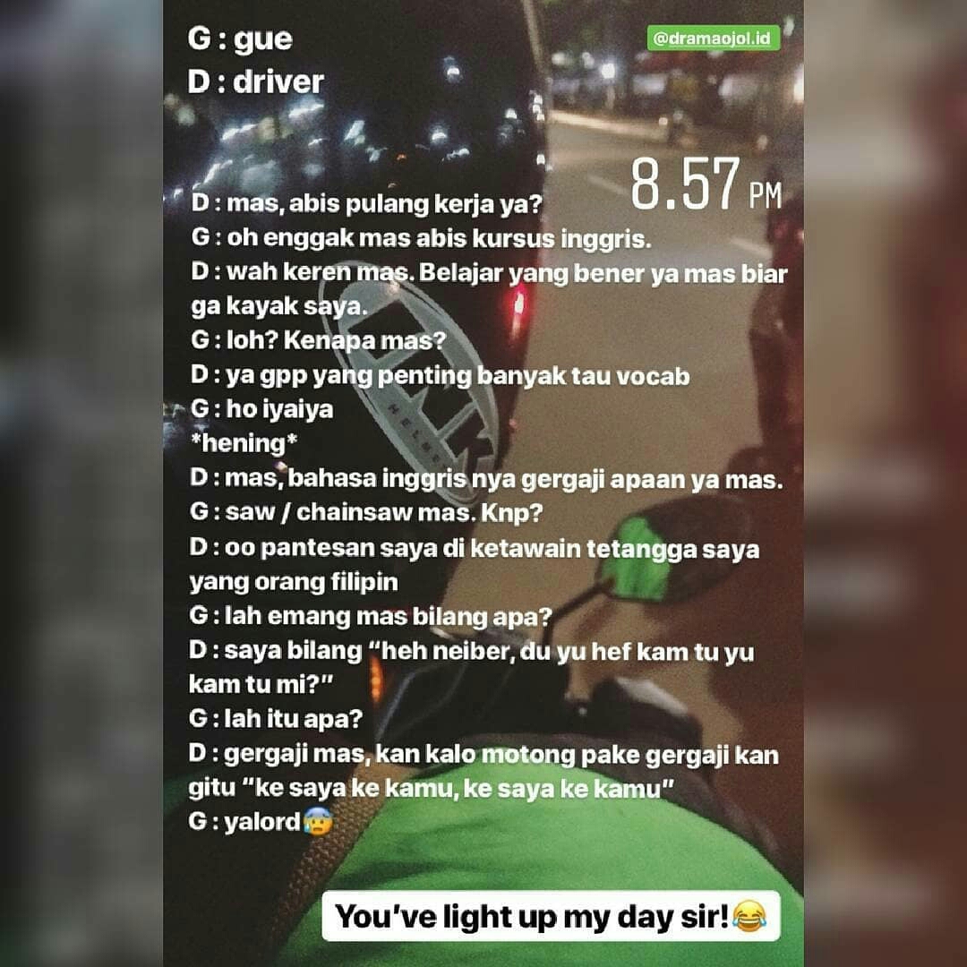 16 Percakapan kocak driver ojek online dan penumpangnya, ada-ada saja