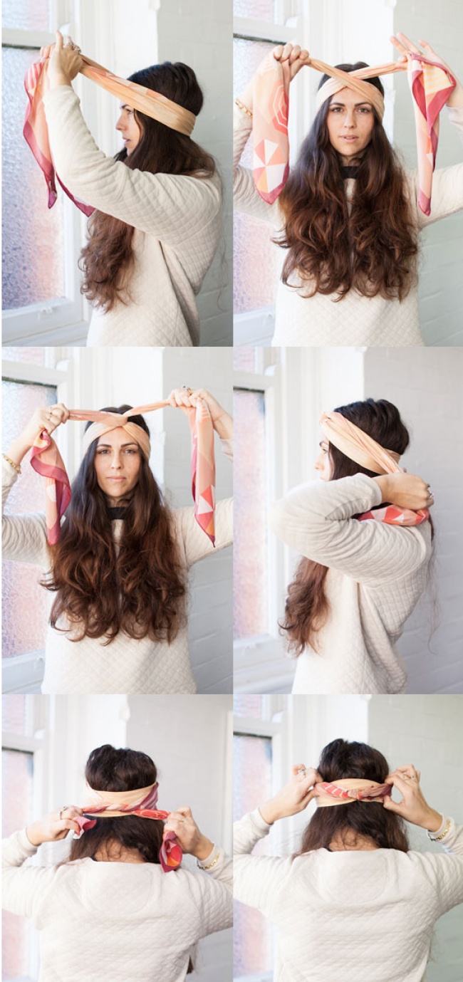 13 Tutorial kreasikan syal untuk hiasan rambut, bikin terlihat anggun