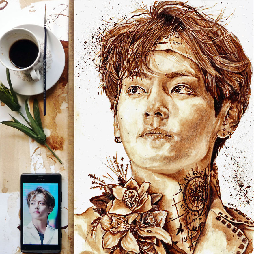 Fans BTS gambar ilustrasi tiap personel dengan kopi, hasilnya keren