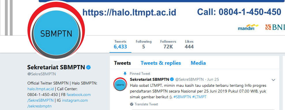 https://twitter.com/SekreSBMPTN?fbclid=IwAR36-REuoZIJYljH7_6aNIOKYPGkpGhqqe0i32FhwkfZNVHwNls673BrBSg