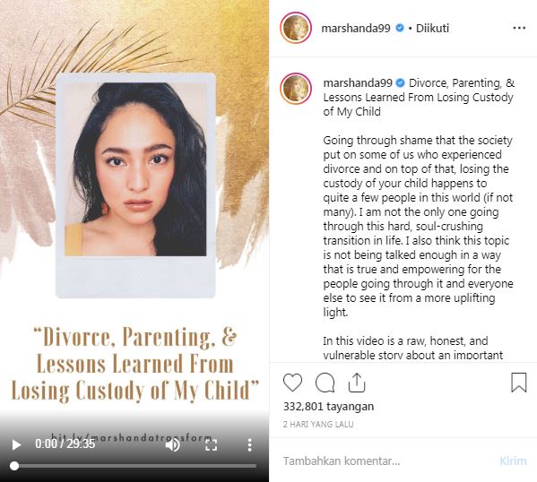 Unggah video di Instagram, Marshanda ungkap 3 fakta soal masa sulitnya