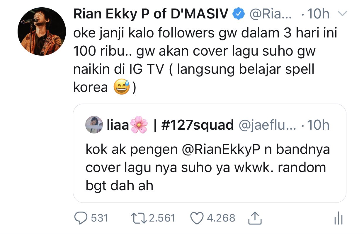 Followers Twitter Rian capai 100 ribu, D'Masiv bikin cover lagu K-Pop