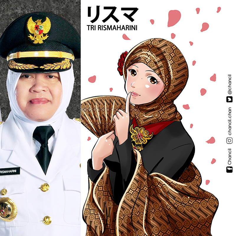 Ilustrasi publik figur Indonesia versi anime karya Chancil