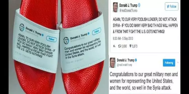 Sandal unik bertuliskan cuitan kontroversial Donald Trump ini ngehits