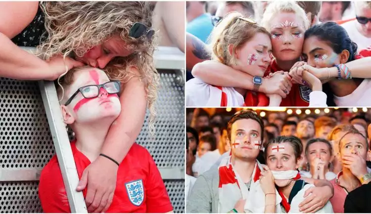 6 Potret duka fans Inggris pasca gagal ke final Piala Dunia 2018