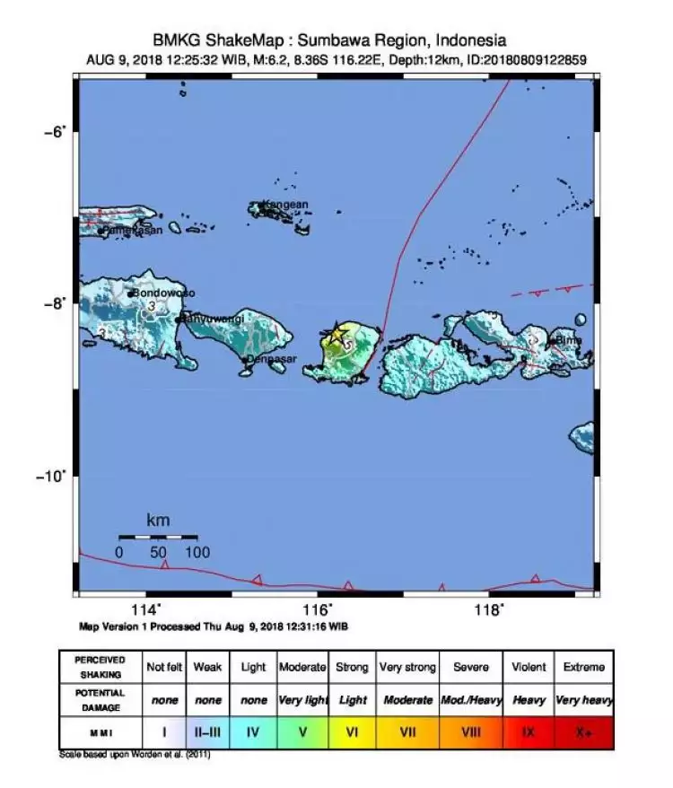 Gempa  6,2 SR kembali terjadi di barat laut Lombok utara