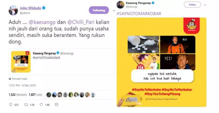 Begini tweet Jokowi saat Kaesang & Gibran sedang tweet war dagangannya