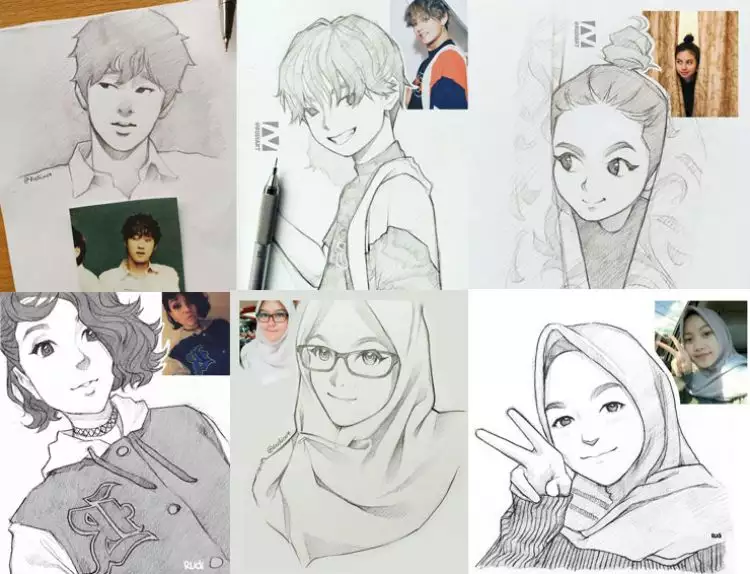 14 Sketsa wajah ini dibuat oleh seniman Indonesia, bak tokoh anime