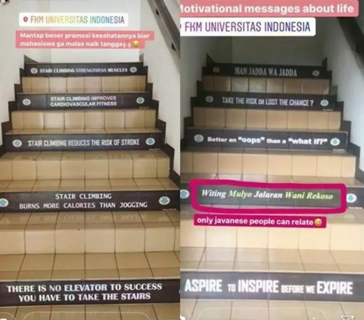 7 Tulisan unik di tangga ini bikin termotivasi & gak capek naik turun