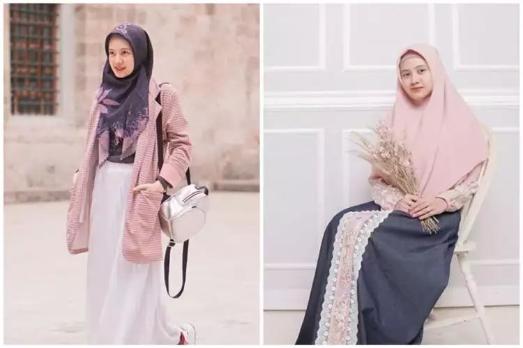 7 Inspirasi OOTD warna pastel selebgram Adinda Amira, modis dan syar'i