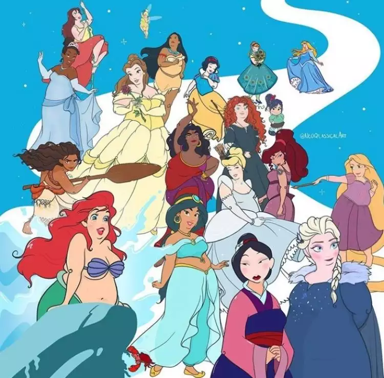 Seniman ini gambar 10 putri Disney dengan tubuh berisi, tetap memesona