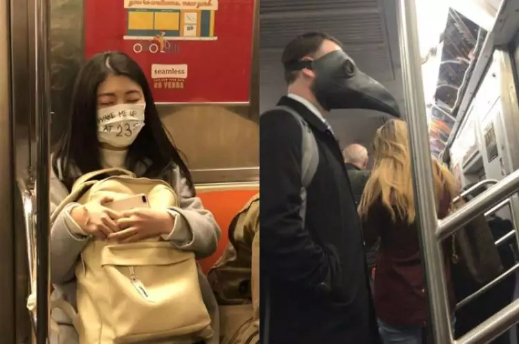 10 Orang ini naik kereta mengenakan masker aneh, bikin geleng-geleng
