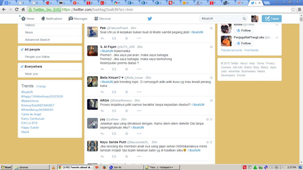 Jelang ujian, #SoalUN jadi trending topic 
