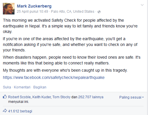 Cek keselamatan gempa bisa lewat Facebook, ada notifikasi khusus gempa
