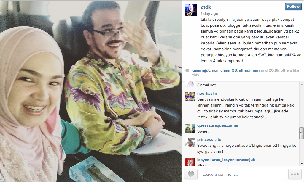 Diisukan cerai, Siti Nurhaliza balas hater pakai foto mesra sama suami