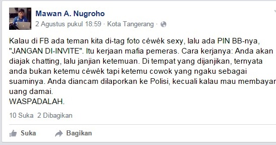 Hati-hati invite PIN BBM cewek seksi di FB, bisa jadi modus penipuan!