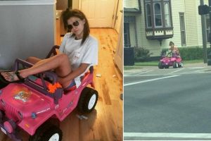 Ngambek SIM ditahan polisi, gadis ini ke kampus naik mobil-mobilan