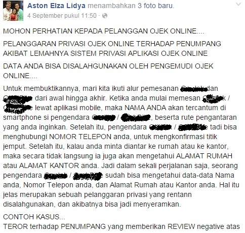 Berikan review buruk, pelanggan ojek online diteror
