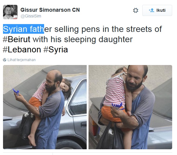 Pengungsi Suriah jual pena sembari gendong anak dapat simpati netizen 