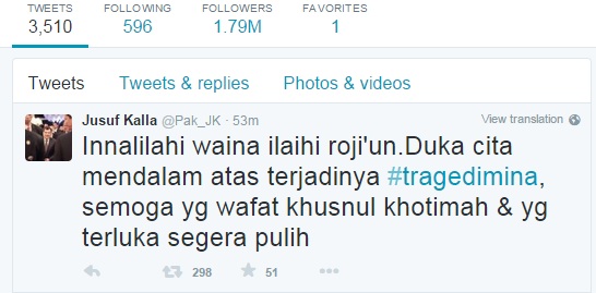 Ini kicauan sekaligus doa publik figur tentang tragedi Mina