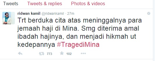 Ini kicauan sekaligus doa publik figur tentang tragedi Mina