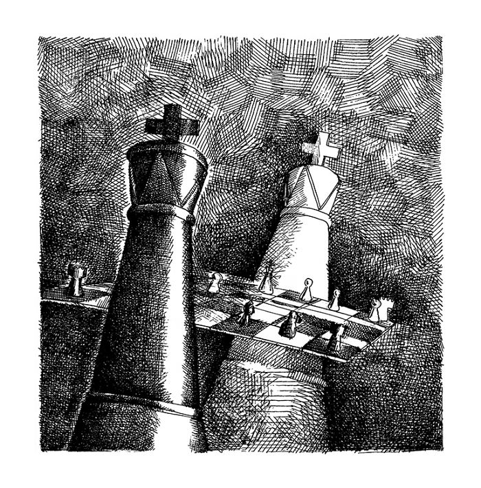 Seniman ini bawa misi perdamaian lewat karikatur bidak-bidak catur