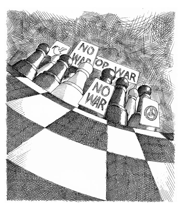 Seniman ini bawa misi perdamaian lewat karikatur bidak-bidak catur