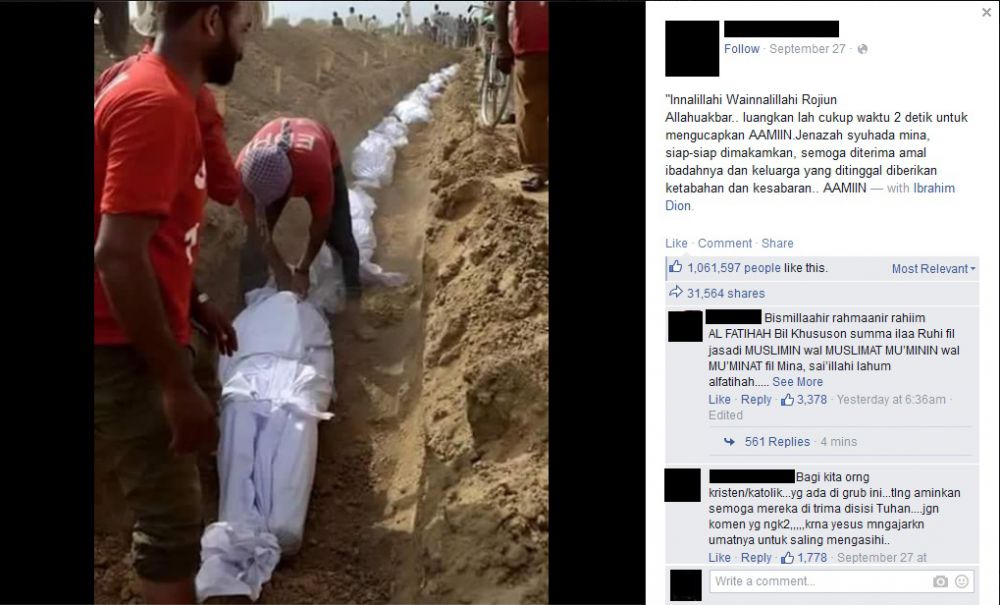 Awas, beredar informasi hoax foto pemakaman korban tragedi Mina