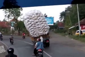 VIDEO: Truk kelebihan muatan ambruk di jalan, bikin deg-degan lihatnya