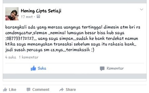 Berniat kembalikan uang di ATM, kejujuran perempuan ini bikin salut!