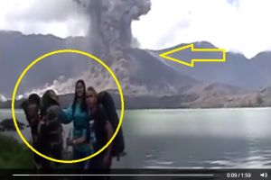 Anak Gunung Rinjani meletus, para pendaki kok asyik selfie, terlalu!