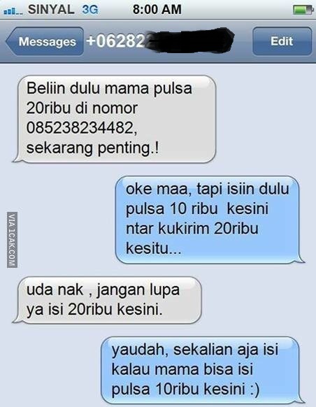 22 Foto balasan SMS mama minta pulsa yang bikin ketawa ngakak