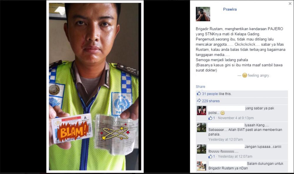 Emosi kena tilang, ibu pengemudi Pajero cakar wajah polisi