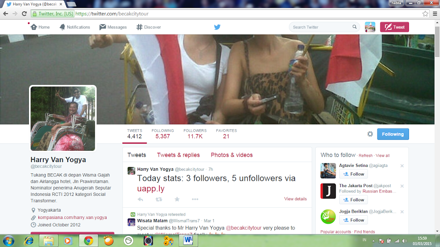 Medsos & bahasa Inggris menjadi daya pikat tukang becak ini, kenal?