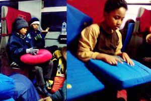 Di kereta api, para siswa SD ini khusuk laksanakan shalat, salut!