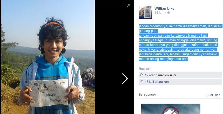 Pendaki gunung ini buang kertas ungkapan cintanya sembarangan, norak!