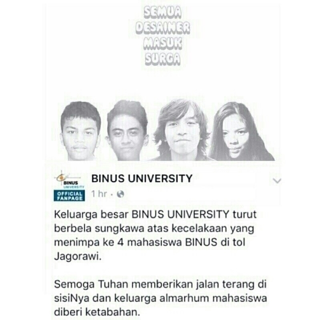 Hampir semua mahasiswa Binus memakai baju hitam, mereka berduka...