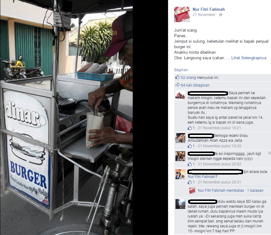 Pantang menyerah, Mbah Dongkrak kayuh sepeda 70 kilometer jual burger