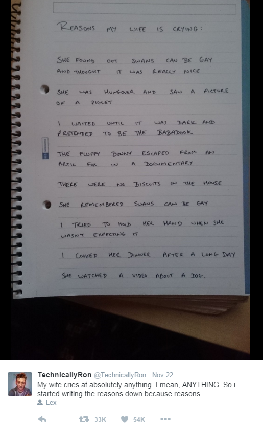 Tweet suami tentang istrinya yang 'baper' ini tuai simpati netizen