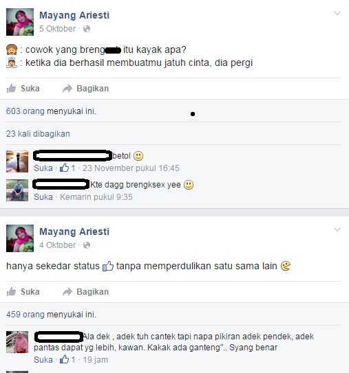 Kumpulan status FB perlihatkan Mayang Ariesti lama menahan patah hati Kumpulan status FB perlihatkan Mayang Ariesti lama menahan patah hati