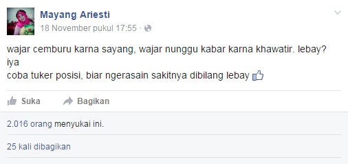 Kumpulan status FB perlihatkan Mayang Ariesti lama menahan patah hati Kumpulan status FB perlihatkan Mayang Ariesti lama menahan patah hati
