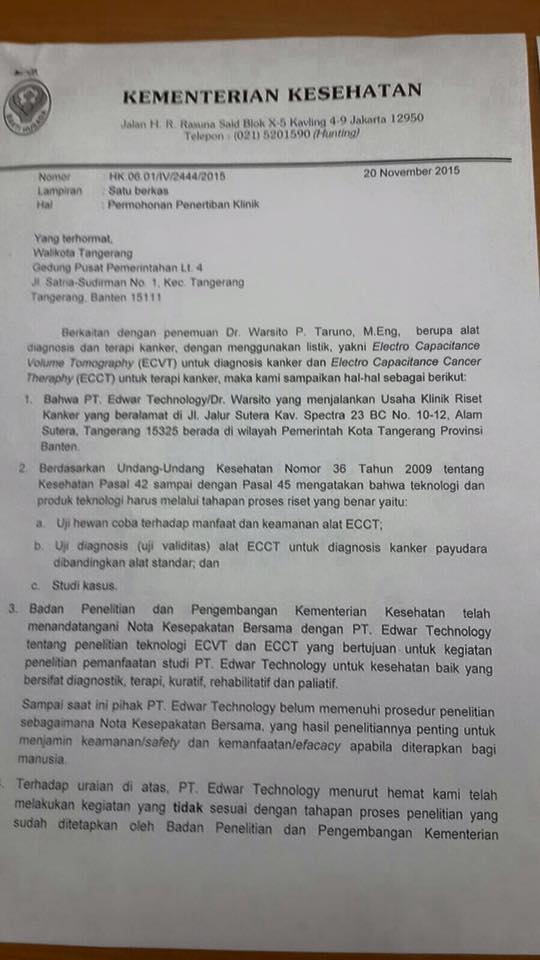 Ini alasan Kementerian Kesehatan tutup klinik kanker Warsito P Taruno